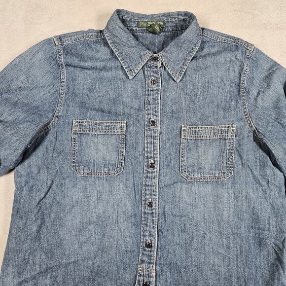 Lauren Jeans Co Shirt Women Large Denim Button Down Top Western Prairie Roll Tab - Picture 3 of 16